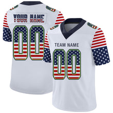 Load image into Gallery viewer, Custom White Navy-Neon Green USA Flag Fashion Football Jersey
