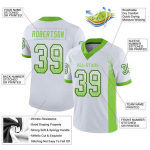 Custom White Neon Green-Navy Mesh Drift Fashion Football Jersey