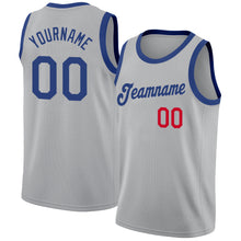 Load image into Gallery viewer, Custom Silver Gray Royal-Red Round Neck Rib-Knit Basketball Jersey
