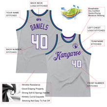 Load image into Gallery viewer, Custom Silver Gray White-Purple Authentic Throwback Basketball Jersey
