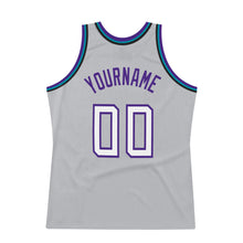 Load image into Gallery viewer, Custom Silver Gray White-Purple Authentic Throwback Basketball Jersey
