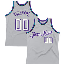 Load image into Gallery viewer, Custom Silver Gray White-Purple Authentic Throwback Basketball Jersey
