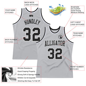Custom Silver Gray Black-White Authentic Throwback Basketball Jersey