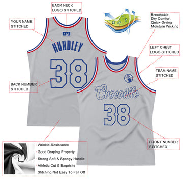 Custom Silver Gray Silver Gray-Royal Authentic Throwback Basketball Jersey