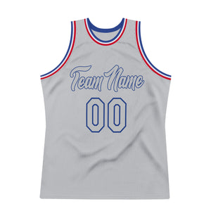 Custom Silver Gray Silver Gray-Royal Authentic Throwback Basketball Jersey