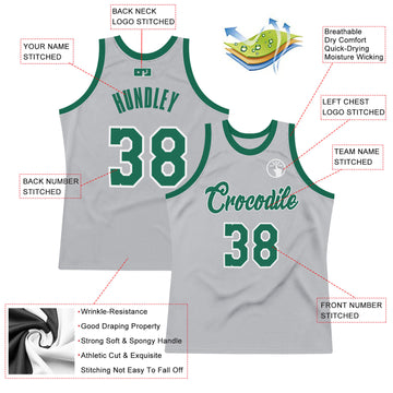 Custom Silver Gray Kelly Green-White Authentic Throwback Basketball Jersey