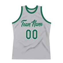 Load image into Gallery viewer, Custom Silver Gray Kelly Green-White Authentic Throwback Basketball Jersey
