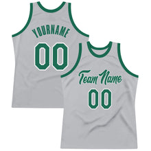 Load image into Gallery viewer, Custom Silver Gray Kelly Green-White Authentic Throwback Basketball Jersey

