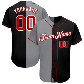 Custom Black Red-Gray Authentic Split Fashion Baseball Jersey