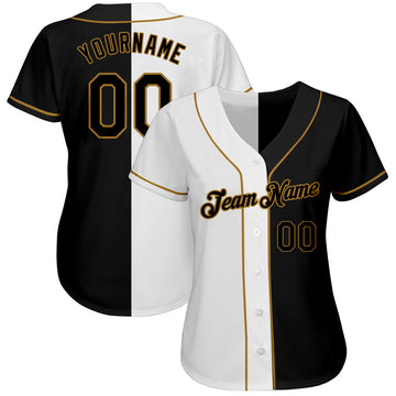 Custom Black Black-White Authentic Split Fashion Baseball Jersey