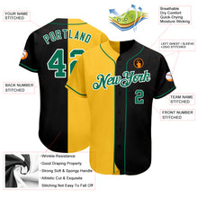 Load image into Gallery viewer, Custom Black Kelly Green-Gold Authentic Split Fashion Baseball Jersey
