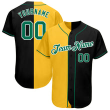 Load image into Gallery viewer, Custom Black Kelly Green-Gold Authentic Split Fashion Baseball Jersey
