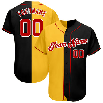 Custom Black Red-Gold Authentic Split Fashion Baseball Jersey