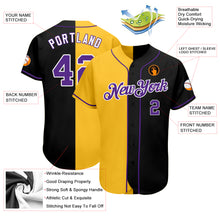 Load image into Gallery viewer, Custom Black Purple-Gold Authentic Split Fashion Baseball Jersey
