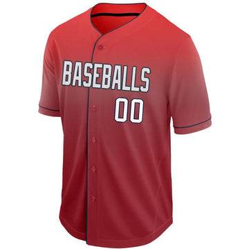 Custom Red White-Navy Fade Baseball Jersey