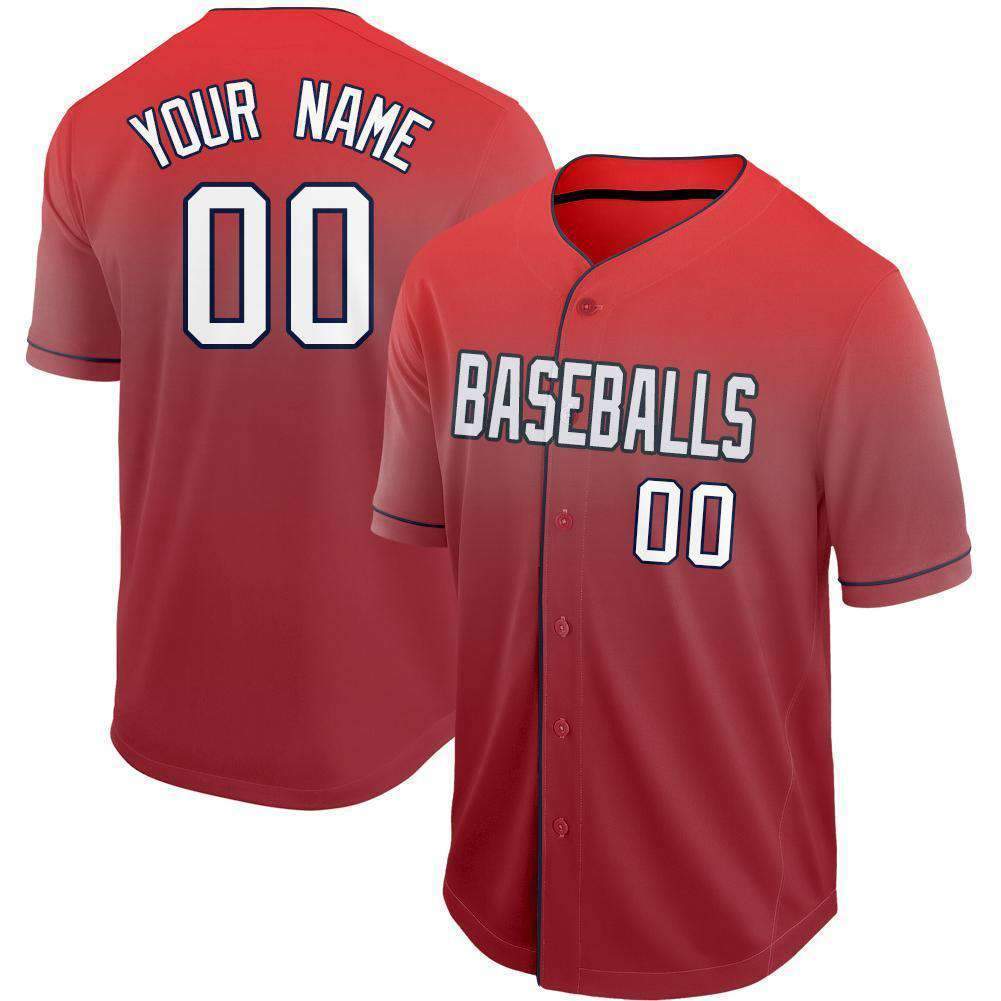 Custom Red White-Navy Fade Baseball Jersey