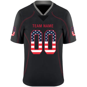 Custom Lights Out Black Red-Gray USA Flag Fashion Football Jersey