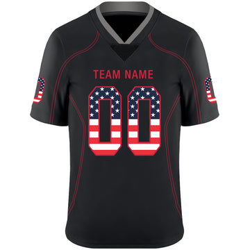 Custom Lights Out Black Red-Gray USA Flag Fashion Football Jersey