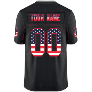 Custom Lights Out Black Red-Gray USA Flag Fashion Football Jersey
