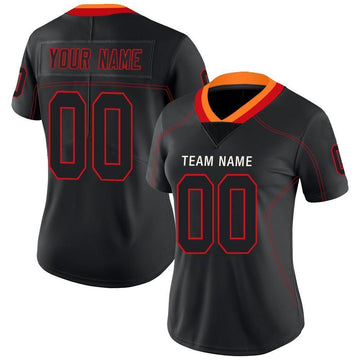 Custom Lights Out Black Red-Orange Football Jersey