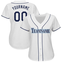 Load image into Gallery viewer, Custom White Navy-Powder Blue Baseball Jersey
