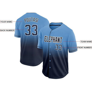 Custom Navy Light Blue-White Fade Baseball Jersey