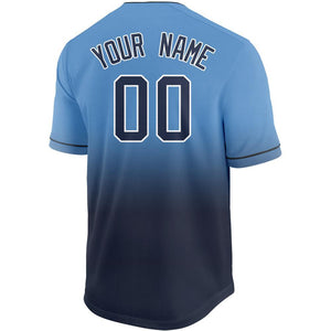 Custom Navy Light Blue-White Fade Baseball Jersey