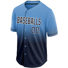 Load image into Gallery viewer, Custom Navy Light Blue-White Fade Baseball Jersey
