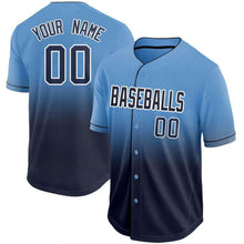 Load image into Gallery viewer, Custom Navy Light Blue-White Fade Baseball Jersey
