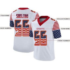 Custom White Red-Orange USA Flag Fashion Football Jersey