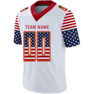 Custom White Red-Orange USA Flag Fashion Football Jersey
