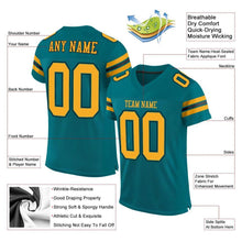 Load image into Gallery viewer, Custom Teal Gold-Black Mesh Authentic Football Jersey
