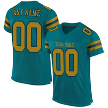 Load image into Gallery viewer, Custom Teal Old Gold-Black Mesh Authentic Football Jersey
