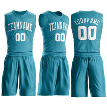 Load image into Gallery viewer, Custom Teal White Round Neck Suit Basketball Jersey
