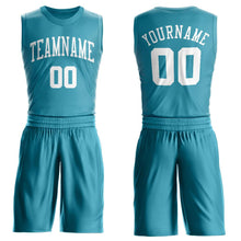 Load image into Gallery viewer, Custom Teal White Round Neck Suit Basketball Jersey

