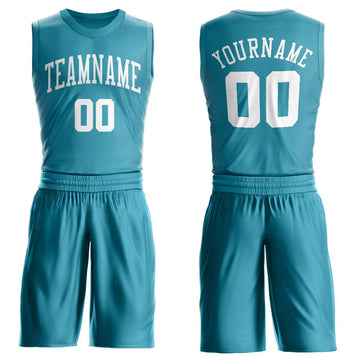Custom Teal White Round Neck Suit Basketball Jersey