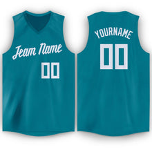 Load image into Gallery viewer, Custom Teal White V-Neck Basketball Jersey
