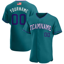 Load image into Gallery viewer, Custom Aqua Purple-White Authentic American Flag Fashion Baseball Jersey

