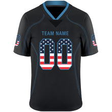 Load image into Gallery viewer, Custom Lights Out Black Powder Blue-Navy USA Flag Fashion Football Jersey

