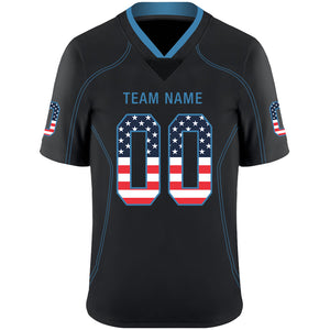 Custom Lights Out Black Powder Blue-Navy USA Flag Fashion Football Jersey