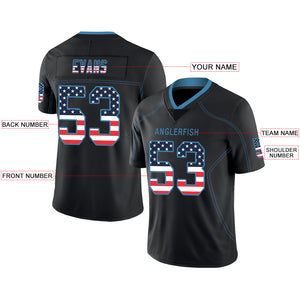 Custom Lights Out Black Powder Blue-Navy USA Flag Fashion Football Jersey