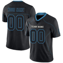 Load image into Gallery viewer, Custom Lights Out Black Powder Blue-White Football Jersey
