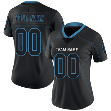 Custom Lights Out Black Powder Blue-White Football Jersey