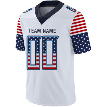 Custom White Navy-Powder Blue USA Flag Fashion Football Jersey