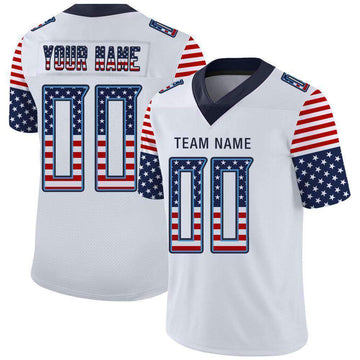 Custom White Navy-Powder Blue USA Flag Fashion Football Jersey