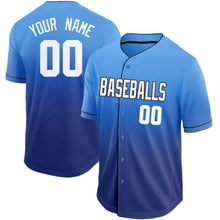 Load image into Gallery viewer, Custom Royal White-Light Blue Fade Baseball Jersey
