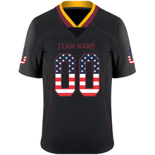 Load image into Gallery viewer, Custom Lights Out Black Burgundy-Gold USA Flag Fashion Football Jersey
