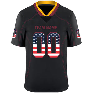 Custom Lights Out Black Burgundy-Gold USA Flag Fashion Football Jersey