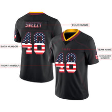 Load image into Gallery viewer, Custom Lights Out Black Burgundy-Gold USA Flag Fashion Football Jersey
