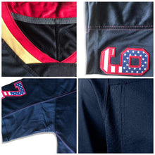 Load image into Gallery viewer, Custom Lights Out Black Burgundy-Gold USA Flag Fashion Football Jersey
